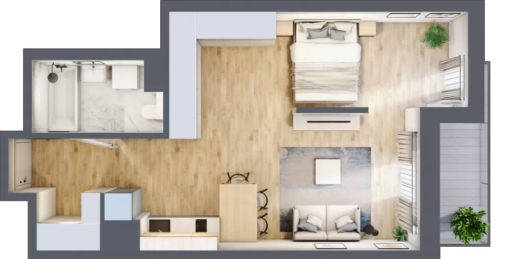 1 pokój, mieszkanie 43,84 m², piętro 3, oferta nr A/58, Apartamenty Grzybowska 11, Warszawa, Śródmieście, Śródmieście Północne, ul. Grzybowska 11