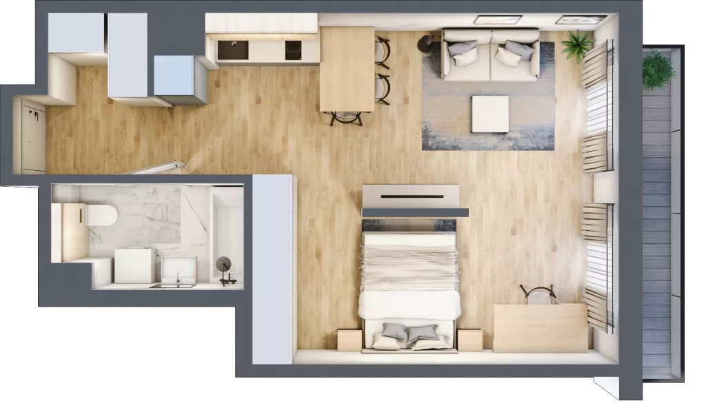 1 pokój, mieszkanie 42,24 m², piętro 8, oferta nr A/167, Apartamenty Grzybowska 11, Warszawa, Śródmieście, Śródmieście Północne, ul. Grzybowska 11