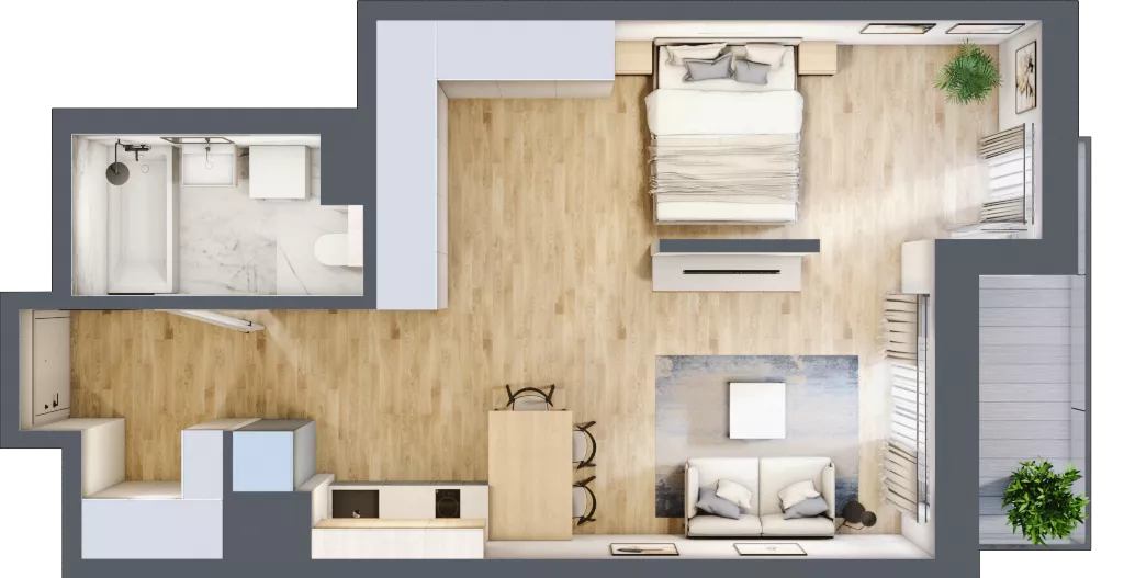 1 pokój, mieszkanie 44,48 m², piętro 7, oferta nr A/150, Apartamenty Grzybowska 11, Warszawa, Śródmieście, Śródmieście Północne, ul. Grzybowska 11