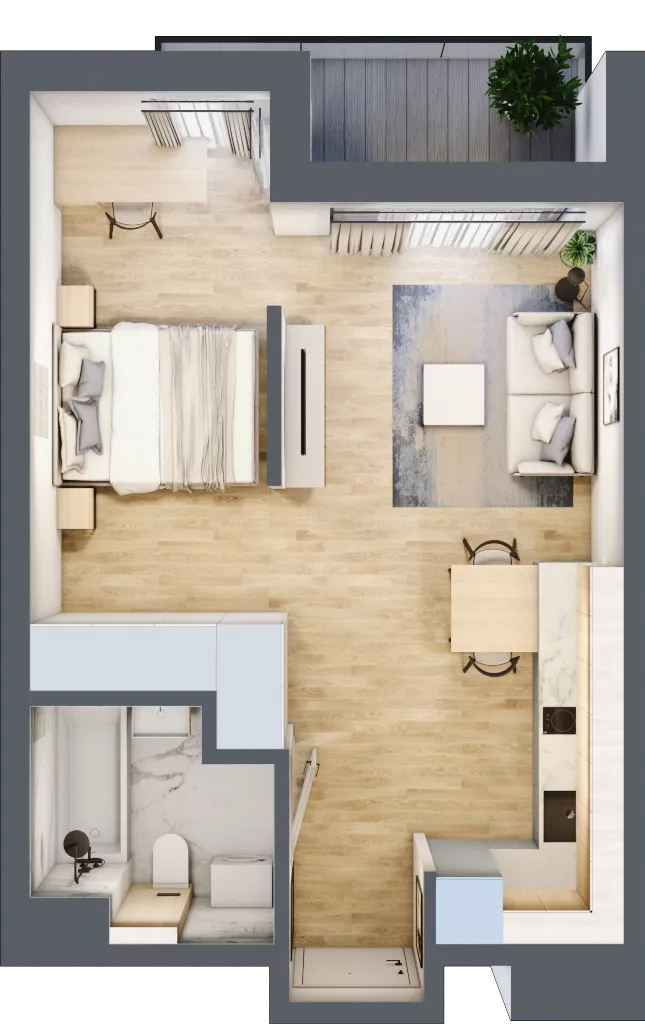 1 pokój, mieszkanie 36,86 m², piętro 3, oferta nr A/61, Apartamenty Grzybowska 11, Warszawa, Śródmieście, Śródmieście Północne, ul. Grzybowska 11