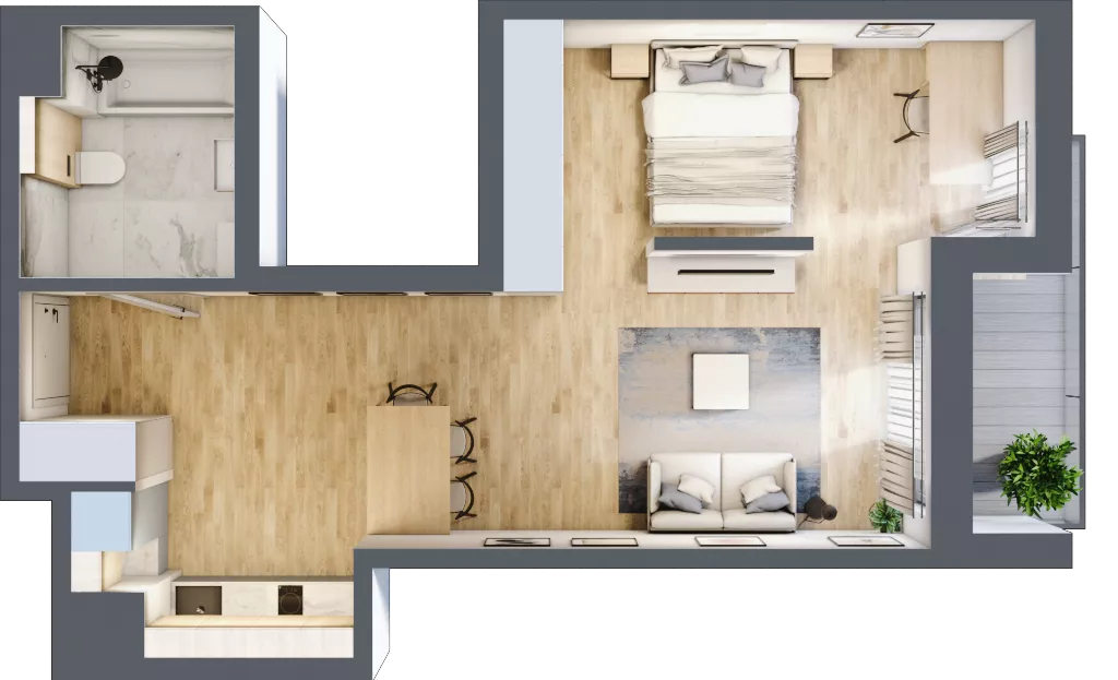 1 pokój, mieszkanie 45,35 m², piętro 2, oferta nr A/34, Apartamenty Grzybowska 11, Warszawa, Śródmieście, Śródmieście Północne, ul. Grzybowska 11