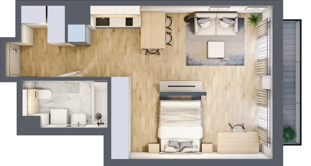 1 pokój, mieszkanie 41,90 m², piętro 1, oferta nr A/6, Apartamenty Grzybowska 11, Warszawa, Śródmieście, Śródmieście Północne, ul. Grzybowska 11
