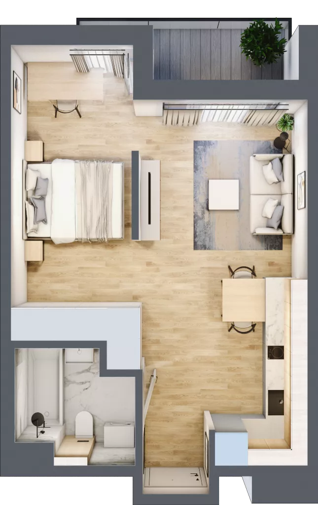 1 pokój, mieszkanie 37,59 m², piętro 6, oferta nr A/130, Apartamenty Grzybowska 11, Warszawa, Śródmieście, Śródmieście Północne, ul. Grzybowska 11