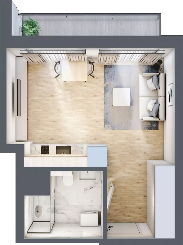 1 pokój, mieszkanie 26,09 m², piętro 2, oferta nr A/45, Apartamenty Grzybowska 11, Warszawa, Śródmieście, Śródmieście Północne, ul. Grzybowska 11