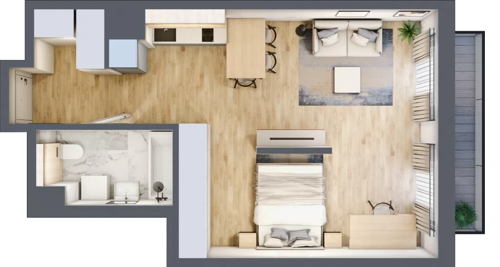 1 pokój, mieszkanie 42,24 m², piętro 5, oferta nr A/98, Apartamenty Grzybowska 11, Warszawa, Śródmieście, Śródmieście Północne, ul. Grzybowska 11