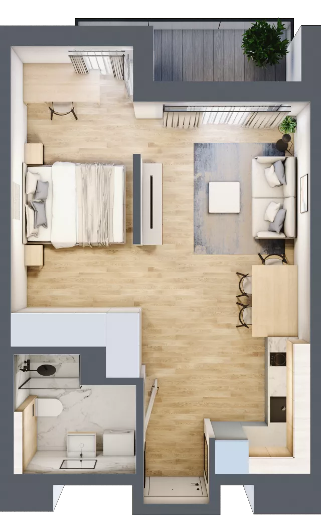 1 pokój, mieszkanie 37,49 m², piętro 7, oferta nr A/154, Apartamenty Grzybowska 11, Warszawa, Śródmieście, Śródmieście Północne, ul. Grzybowska 11