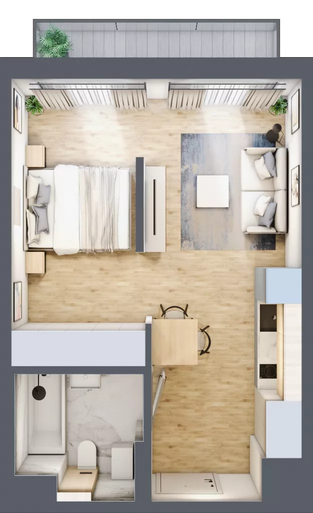 1 pokój, mieszkanie 33,60 m², piętro 4, oferta nr A/70, Apartamenty Grzybowska 11, Warszawa, Śródmieście, Śródmieście Północne, ul. Grzybowska 11