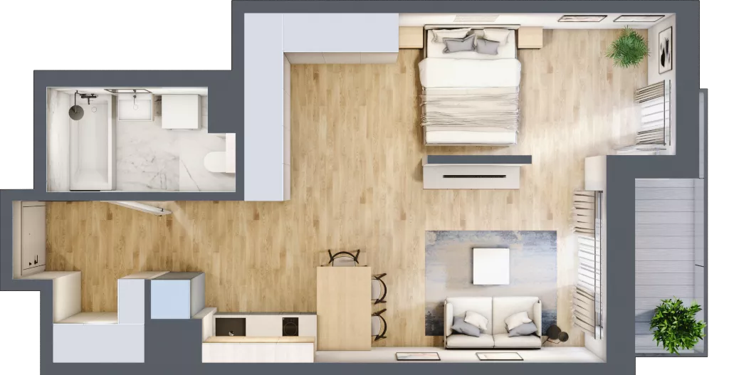 1 pokój, mieszkanie 44,48 m², piętro 6, oferta nr A/127, Apartamenty Grzybowska 11, Warszawa, Śródmieście, Śródmieście Północne, ul. Grzybowska 11