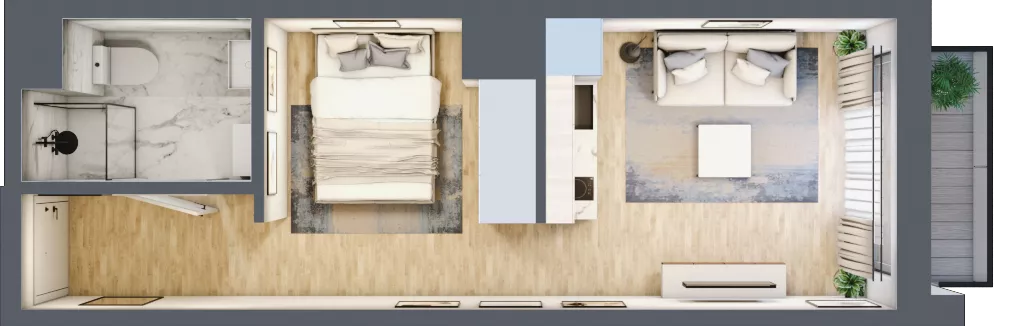 1 pokój, mieszkanie 26,46 m², piętro 1, oferta nr A/3, Apartamenty Grzybowska 11, Warszawa, Śródmieście, Śródmieście Północne, ul. Grzybowska 11