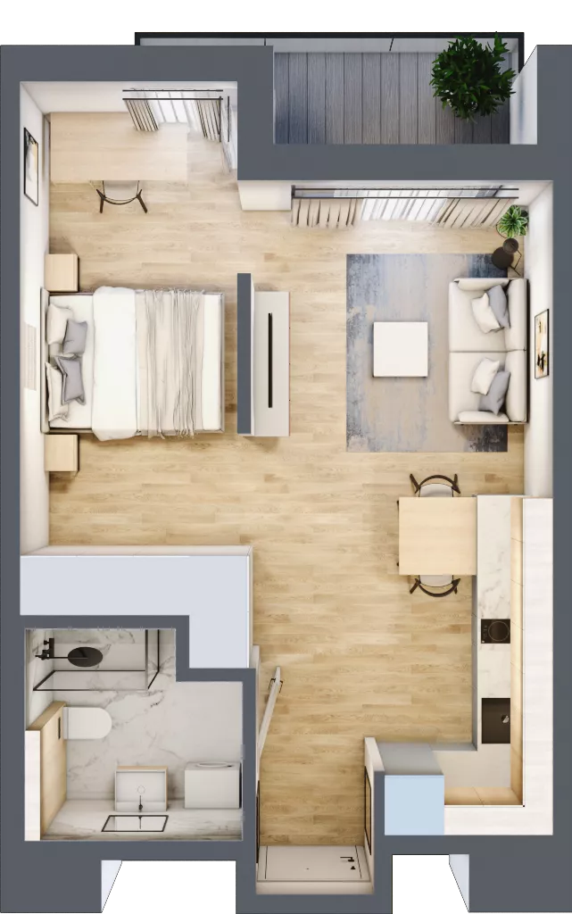 1 pokój, mieszkanie 37,55 m², piętro 5, oferta nr A/109, Apartamenty Grzybowska 11, Warszawa, Śródmieście, Śródmieście Północne, ul. Grzybowska 11