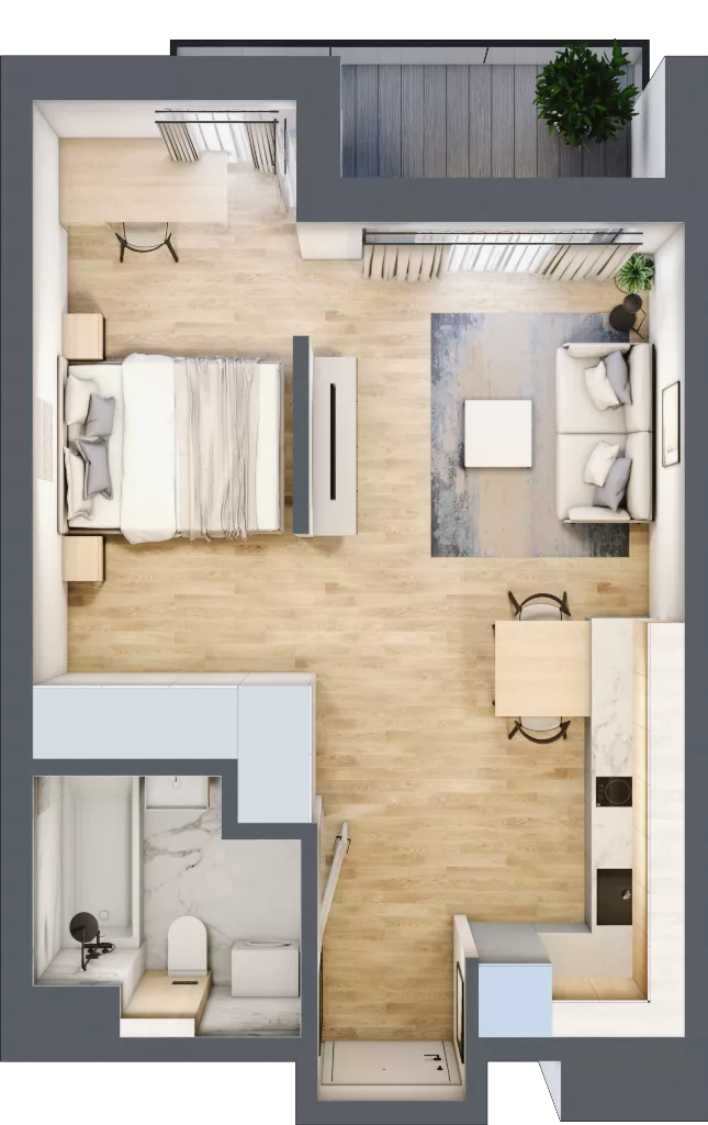 1 pokój, mieszkanie 36,86 m², piętro 1, oferta nr A/15, Apartamenty Grzybowska 11, Warszawa, Śródmieście, Śródmieście Północne, ul. Grzybowska 11