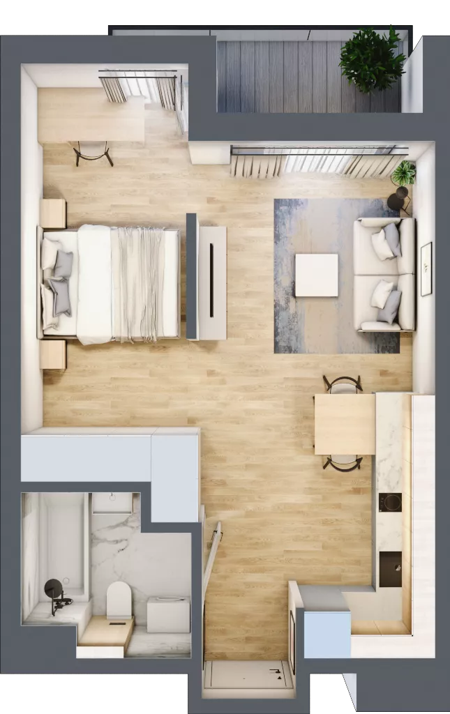 1 pokój, mieszkanie 36,86 m², piętro 2, oferta nr A/38, Apartamenty Grzybowska 11, Warszawa, Śródmieście, Śródmieście Północne, ul. Grzybowska 11