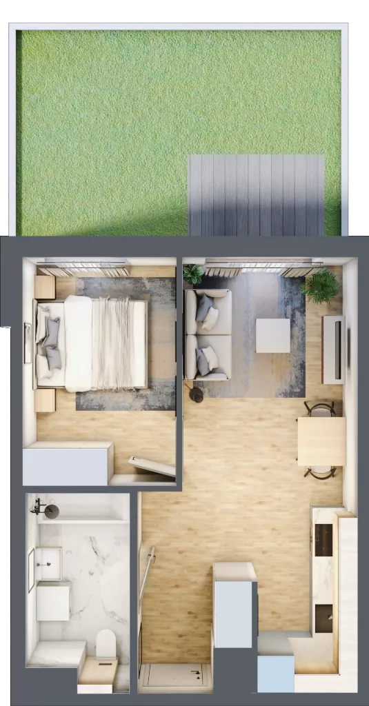 2 pokoje, mieszkanie 39,14 m², parter, oferta nr A/38, Osiedle Urbino 4, Warszawa, Włochy, Raków, ul. Szybka