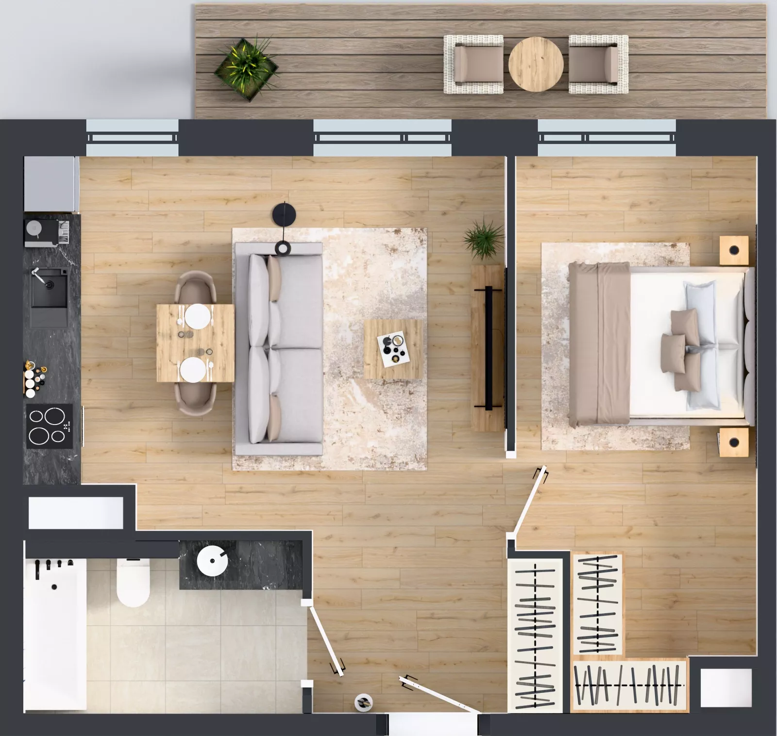 2 pokoje, mieszkanie 46,39 m², piętro 1, oferta nr 2, MISTA Kraków, Kraków, Mistrzejowice, ul. Mistrzejowicka