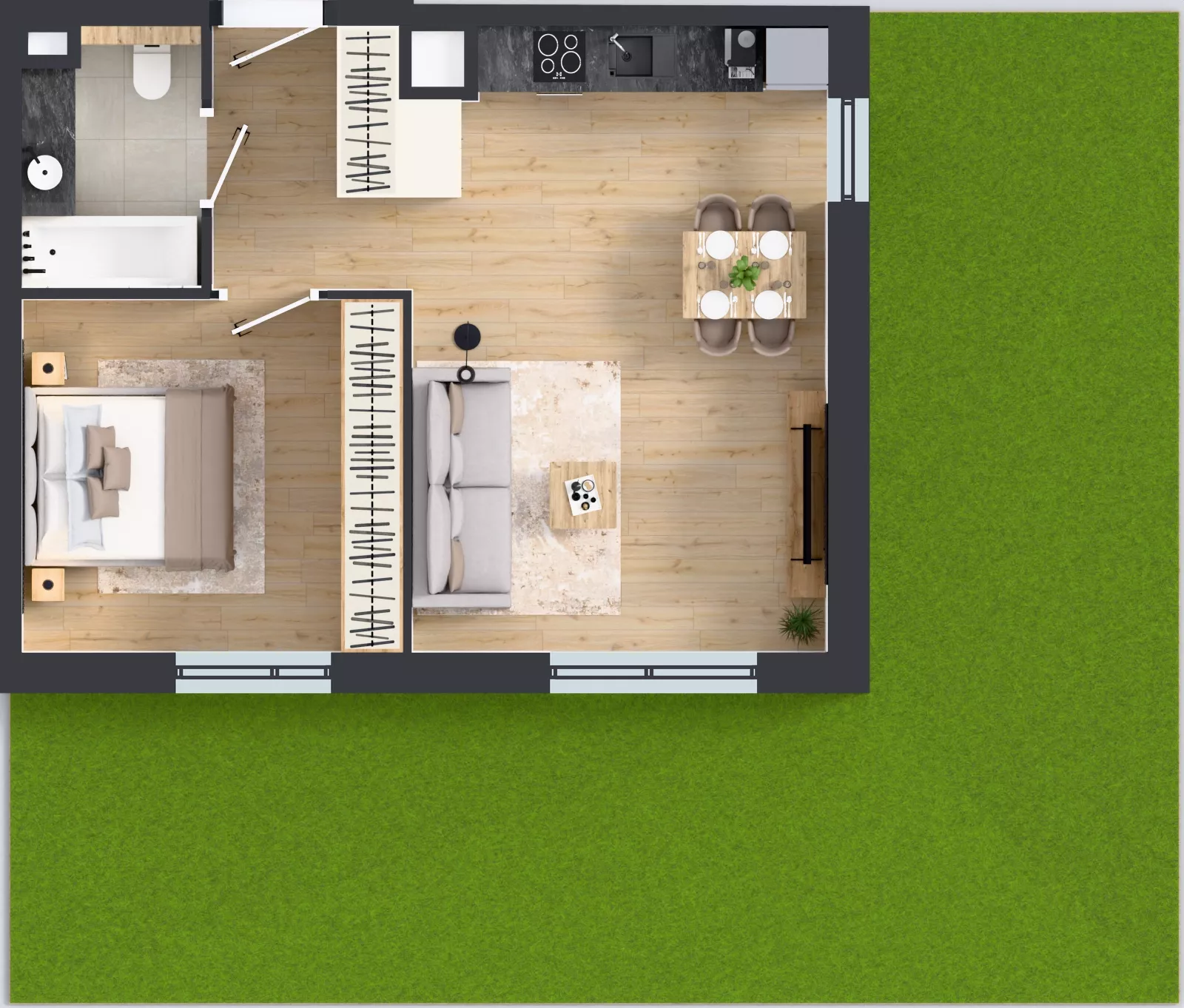 2 pokoje, mieszkanie 45,64 m², parter, oferta nr 52, MISTA Kraków, Kraków, Mistrzejowice, ul. Mistrzejowicka