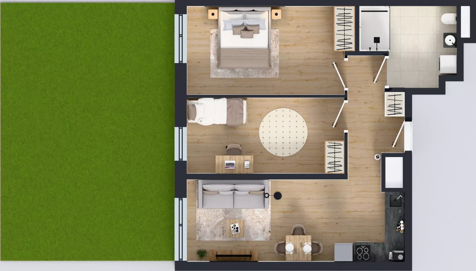 3 pokoje, mieszkanie 60,94 m², parter, oferta nr C1/1, Miasteczko Julianów 2, Julianów, ul. Architektów
