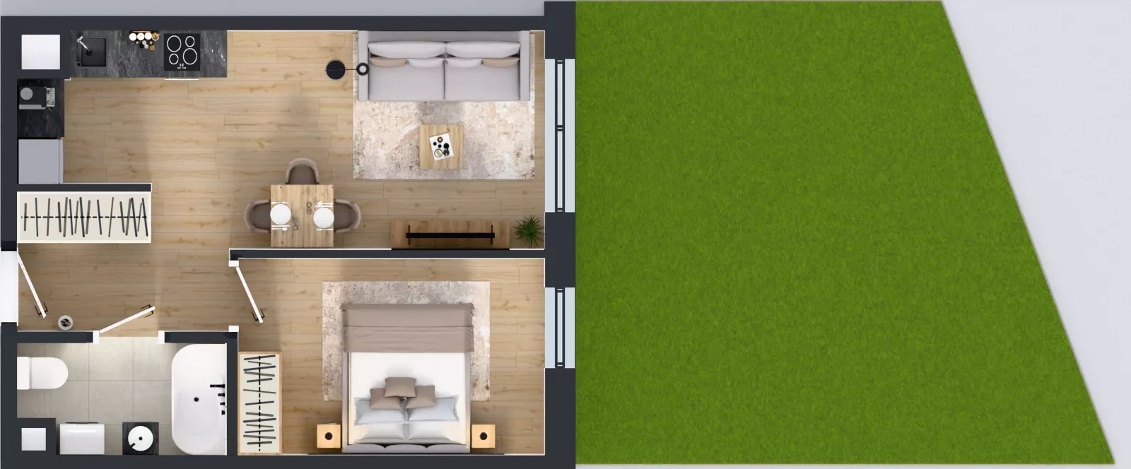 2 pokoje, mieszkanie 38,72 m², parter, oferta nr C2/62, Miasteczko Julianów 2, Julianów, ul. Architektów