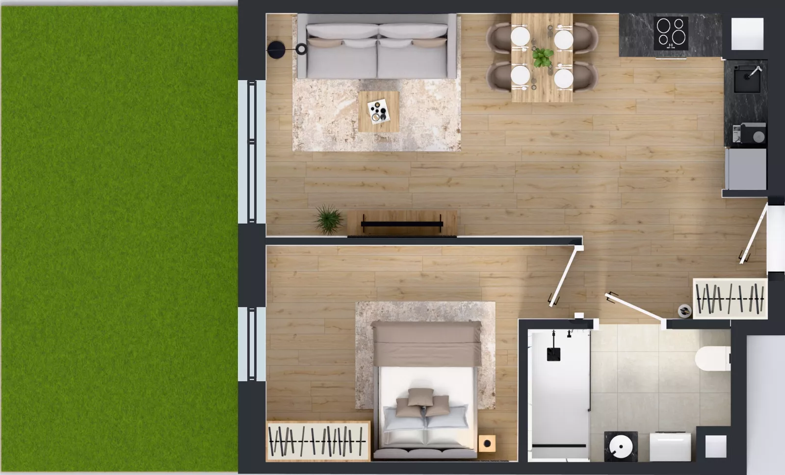 2 pokoje, mieszkanie 44,51 m², parter, oferta nr C2/70, Miasteczko Julianów 2, Julianów, ul. Architektów