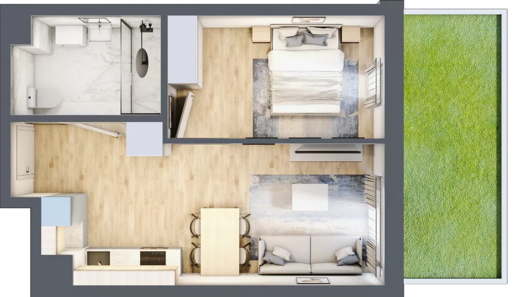 2 pokoje, mieszkanie 39,73 m², parter, oferta nr B-65, Miasteczko Julianów, Julianów, ul. Urbanistów