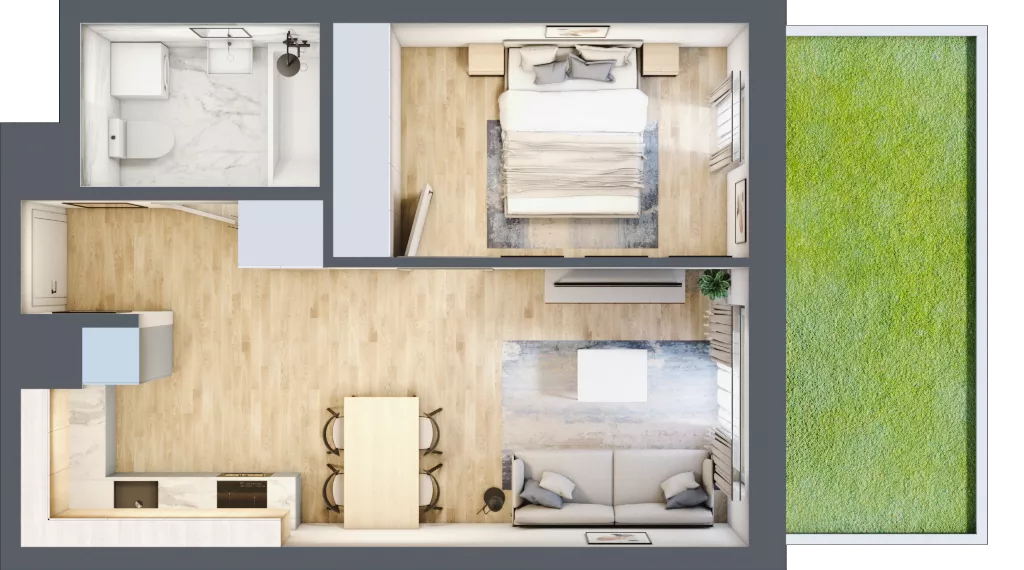 2 pokoje, mieszkanie 39,72 m², parter, oferta nr B-74, Miasteczko Julianów, Julianów, ul. Urbanistów