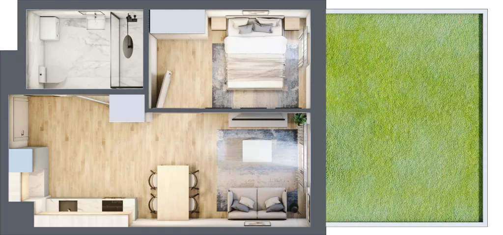 2 pokoje, mieszkanie 40,13 m², parter, oferta nr C-128, Miasteczko Julianów, Julianów, ul. Urbanistów