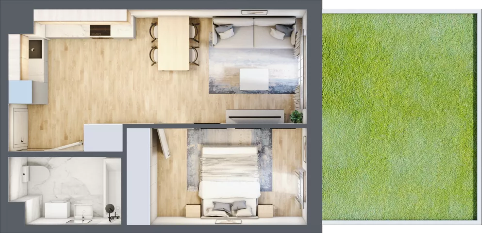 2 pokoje, mieszkanie 40,92 m², parter, oferta nr C-132, Miasteczko Julianów, Julianów, ul. Urbanistów