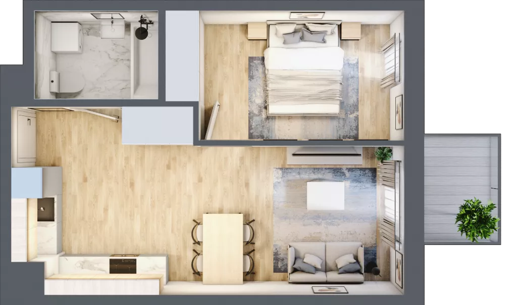 2 pokoje, mieszkanie 40,65 m², piętro 1, oferta nr C-146, Miasteczko Julianów, Julianów, ul. Urbanistów