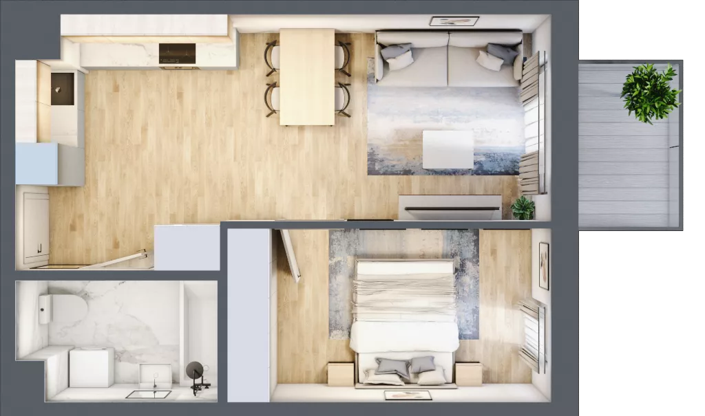 2 pokoje, mieszkanie 41,05 m², piętro 1, oferta nr C-150, Miasteczko Julianów, Julianów, ul. Urbanistów