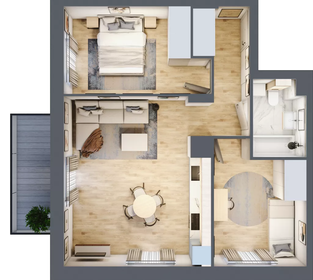 3 pokoje, mieszkanie 57,73 m², piętro 2, oferta nr E-103, Piastova Osada, Warszawa, Ursus, Gołąbki, ul. Henryka II Pobożnego