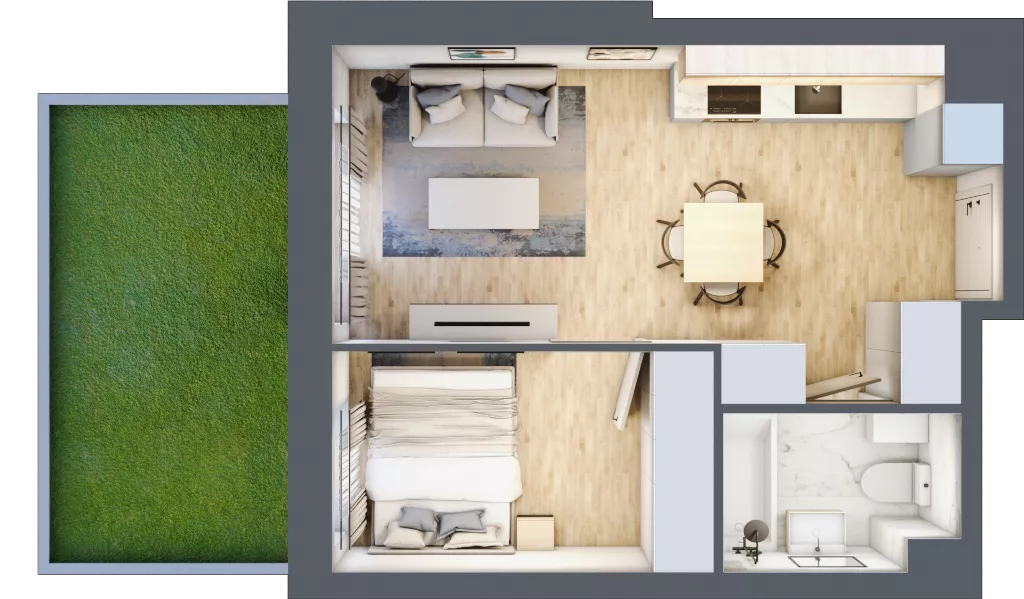 2 pokoje, mieszkanie 32,94 m², parter, oferta nr A/74, Olchowy Park 3, Warszawa, Białołęka, Kobiałka, ul. Marii Callas 20, 20A