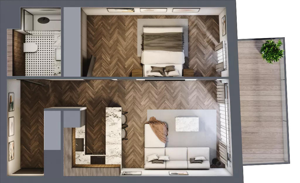 2 pokoje, mieszkanie 45,51 m², piętro 1, oferta nr B.1.01, Nad Odrą, Szczecin, Śródmieście, Łasztownia, ul. Celna 4