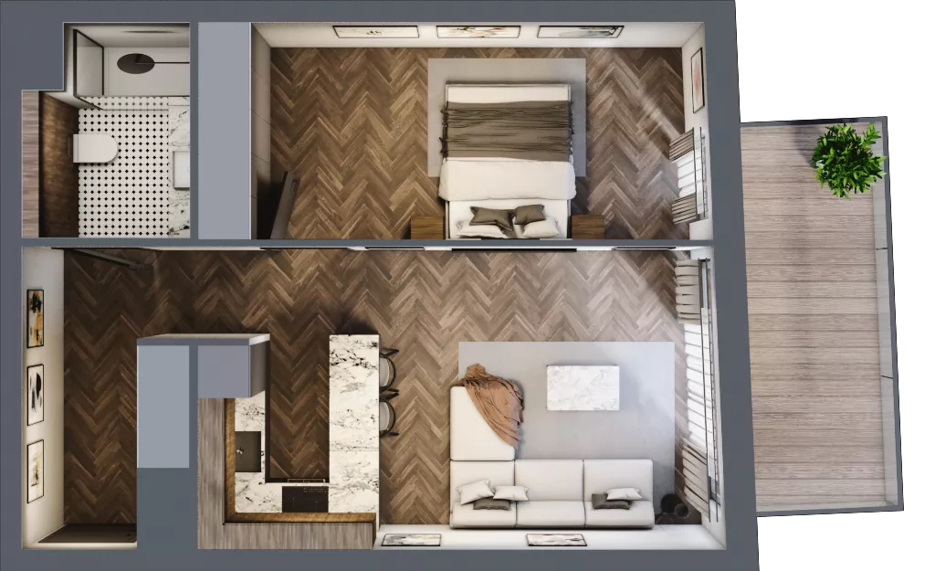 2 pokoje, mieszkanie 45,04 m², piętro 3, oferta nr B.3.01, Nad Odrą, Szczecin, Śródmieście, Łasztownia, ul. Celna 4