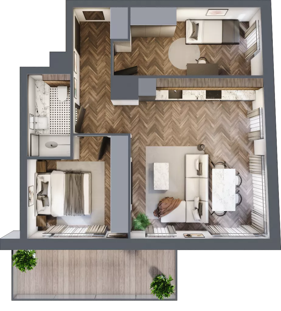3 pokoje, mieszkanie 57,64 m², piętro 2, oferta nr B.2.02, Nad Odrą, Szczecin, Śródmieście, Łasztownia, ul. Celna 4