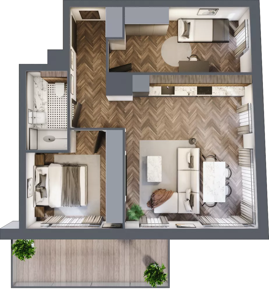 3 pokoje, mieszkanie 57,62 m², piętro 1, oferta nr B.1.02, Nad Odrą, Szczecin, Śródmieście, Łasztownia, ul. Celna 4