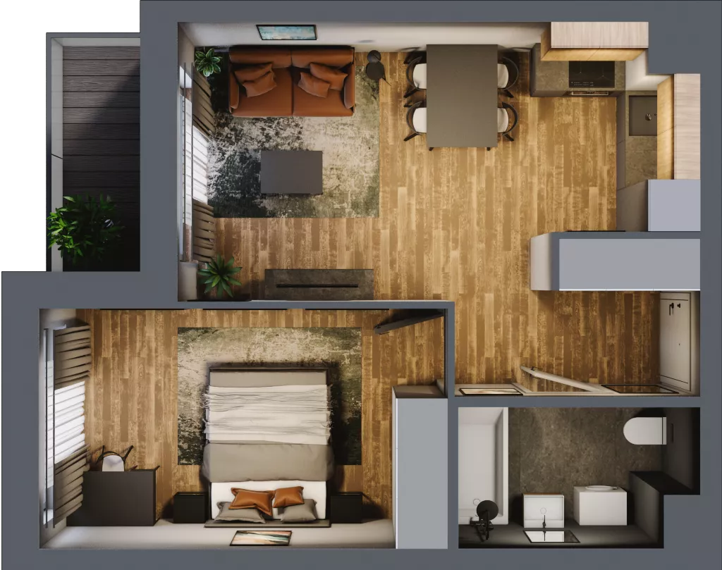 2 pokoje, mieszkanie 38,93 m², parter, oferta nr B.1.4, Osiedle Kwintet, Warszawa, Białołęka, Grodzisk, ul. Podwójna 2, 4, 6, 8, 10
