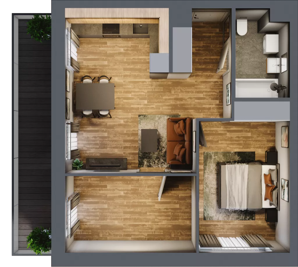 3 pokoje, mieszkanie 50,58 m², piętro 1, oferta nr B.2.7, Osiedle Kwintet, Warszawa, Białołęka, Grodzisk, ul. Podwójna 2, 4, 6, 8, 10