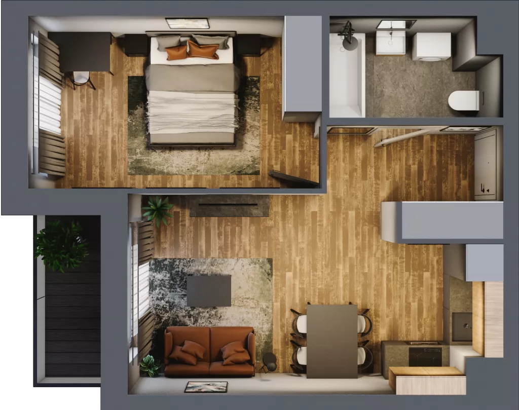 2 pokoje, mieszkanie 38,93 m², piętro 1, oferta nr B.2.8, Osiedle Kwintet, Warszawa, Białołęka, Grodzisk, ul. Podwójna 2, 4, 6, 8, 10