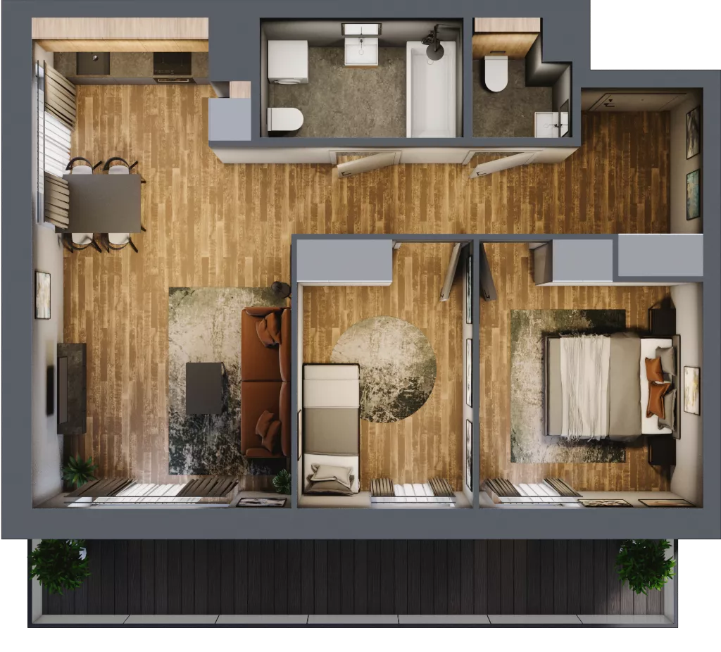 3 pokoje, mieszkanie 59,98 m², piętro 2, oferta nr B.2.16, Osiedle Kwintet, Warszawa, Białołęka, Grodzisk, ul. Podwójna 2, 4, 6, 8, 10