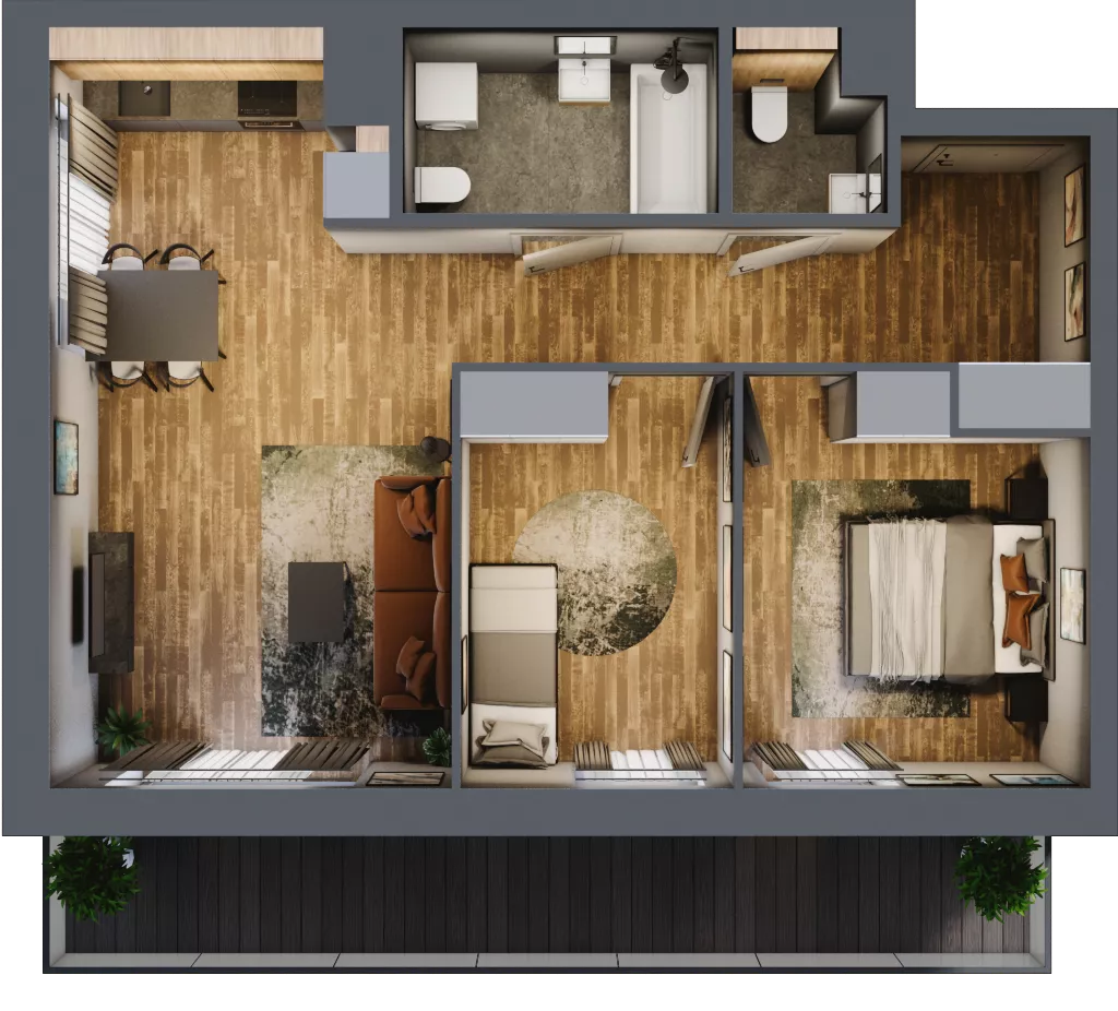 3 pokoje, mieszkanie 59,98 m², parter, oferta nr B.3.5, Osiedle Kwintet, Warszawa, Białołęka, Grodzisk, ul. Podwójna 2, 4, 6, 8, 10