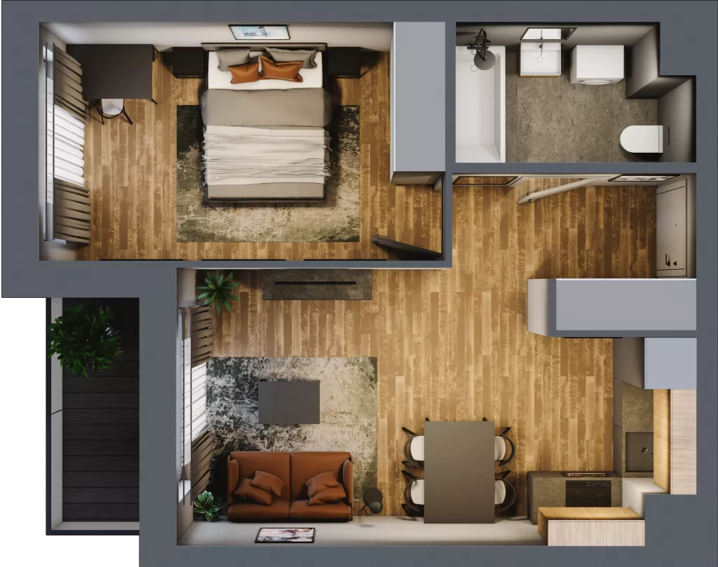 2 pokoje, mieszkanie 38,93 m², piętro 1, oferta nr B.3.9, Osiedle Kwintet, Warszawa, Białołęka, Grodzisk, ul. Podwójna 2, 4, 6, 8, 10