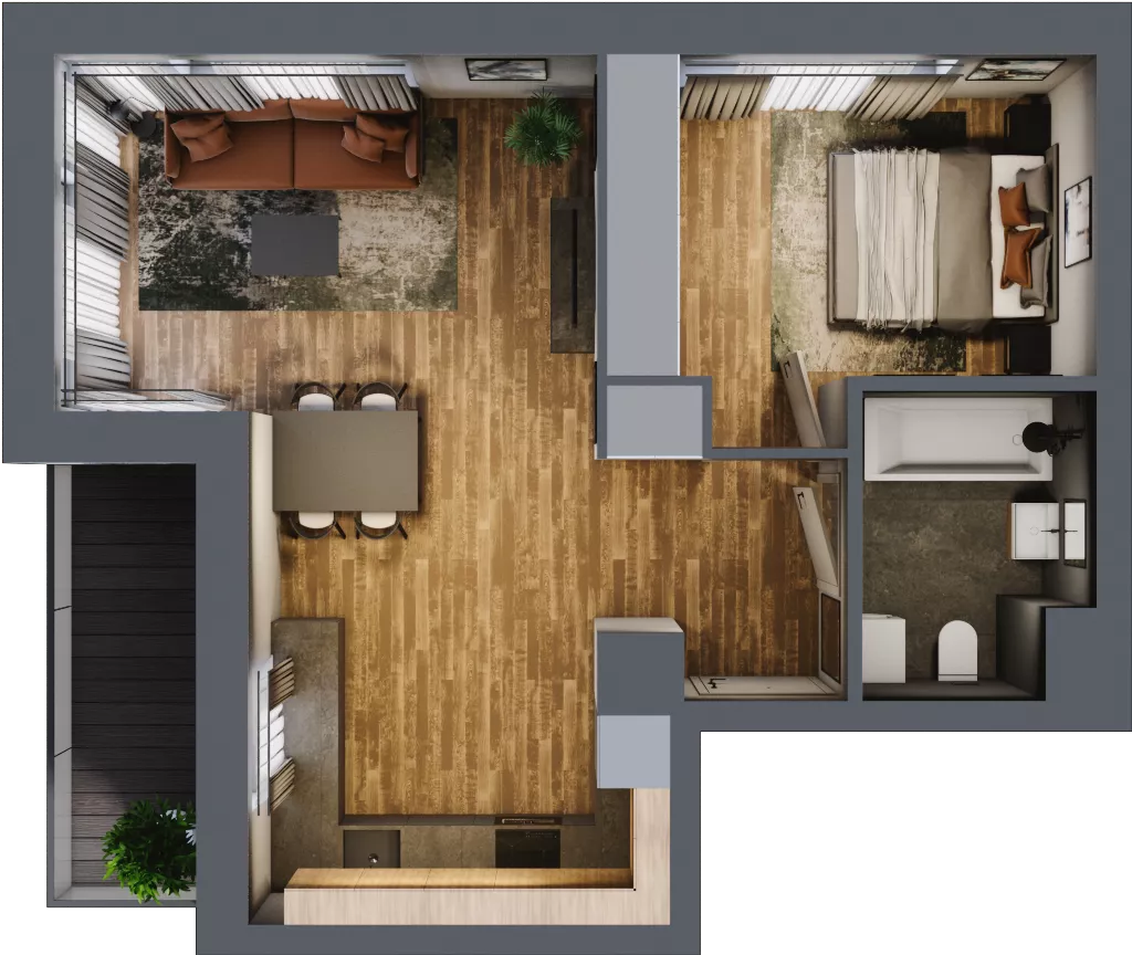 2 pokoje, mieszkanie 46,09 m², piętro 2, oferta nr B.3.13, Osiedle Kwintet, Warszawa, Białołęka, Grodzisk, ul. Podwójna 2, 4, 6, 8, 10