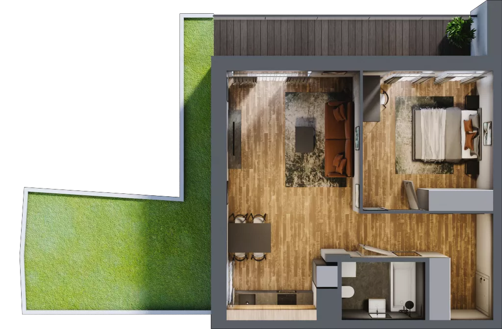 2 pokoje, mieszkanie 52,01 m², parter, oferta nr B.4.2, Osiedle Kwintet, Warszawa, Białołęka, Grodzisk, ul. Podwójna 2, 4, 6, 8, 10