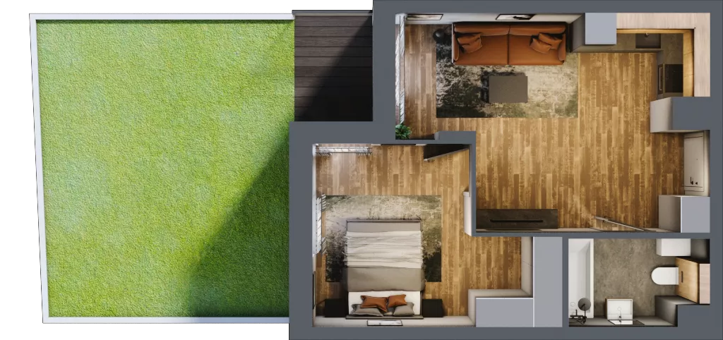 2 pokoje, mieszkanie 39,61 m², parter, oferta nr B.4.4, Osiedle Kwintet, Warszawa, Białołęka, Grodzisk, ul. Podwójna 2, 4, 6, 8, 10
