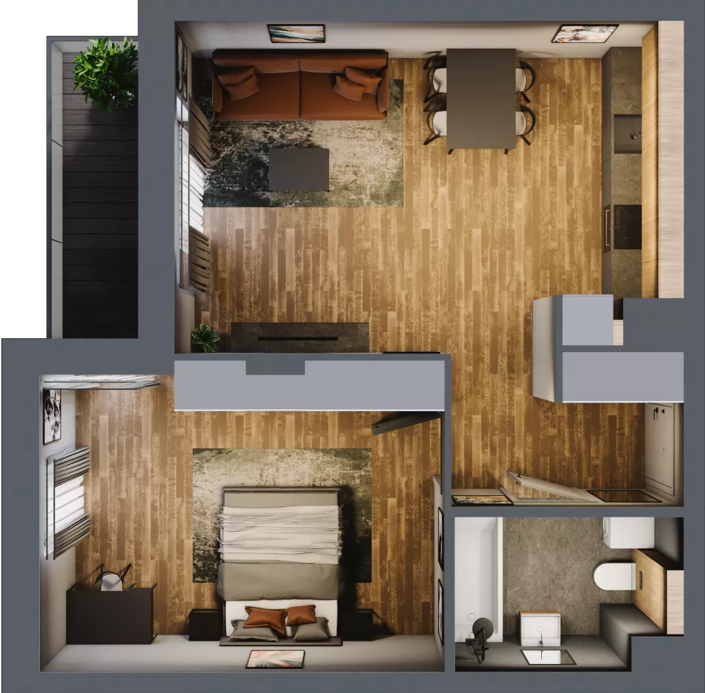 2 pokoje, mieszkanie 49,63 m², piętro 1, oferta nr B.4.10, Osiedle Kwintet, Warszawa, Białołęka, Grodzisk, ul. Podwójna 2, 4, 6, 8, 10