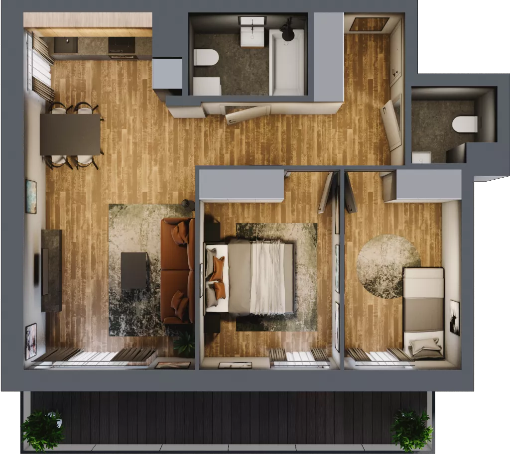 3 pokoje, mieszkanie 58,36 m², piętro 3, oferta nr B.4.23, Osiedle Kwintet, Warszawa, Białołęka, Grodzisk, ul. Podwójna 2, 4, 6, 8, 10