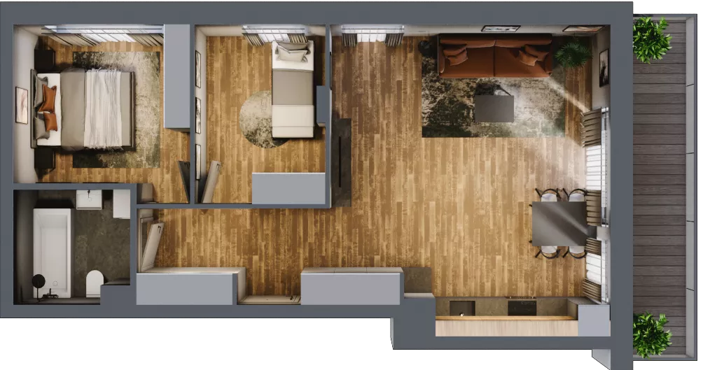 3 pokoje, mieszkanie 59,98 m², piętro 1, oferta nr B.5.12, Osiedle Kwintet, Warszawa, Białołęka, Grodzisk, ul. Podwójna 2, 4, 6, 8, 10