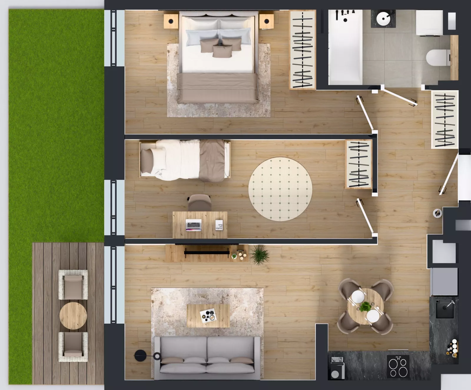 3 pokoje, mieszkanie 55,21 m², parter, oferta nr GO1/B/1/26, Goździków, Warszawa, Wawer, Marysin Wawerski, ul. Goździków