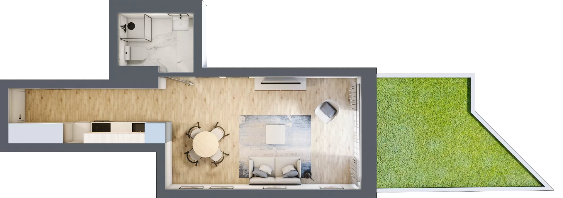 1 pokój, mieszkanie 30,49 m², parter, oferta nr 1.M.03, Żegiestowska, Wrocław, Gaj, Krzyki, ul. Żegiestowska 3