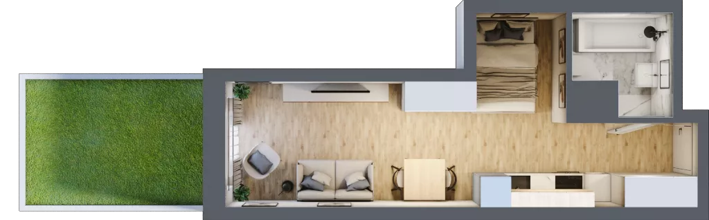 1 pokój, mieszkanie 26,84 m², parter, oferta nr 1.M.18, Żegiestowska, Wrocław, Gaj, Krzyki, ul. Żegiestowska 3