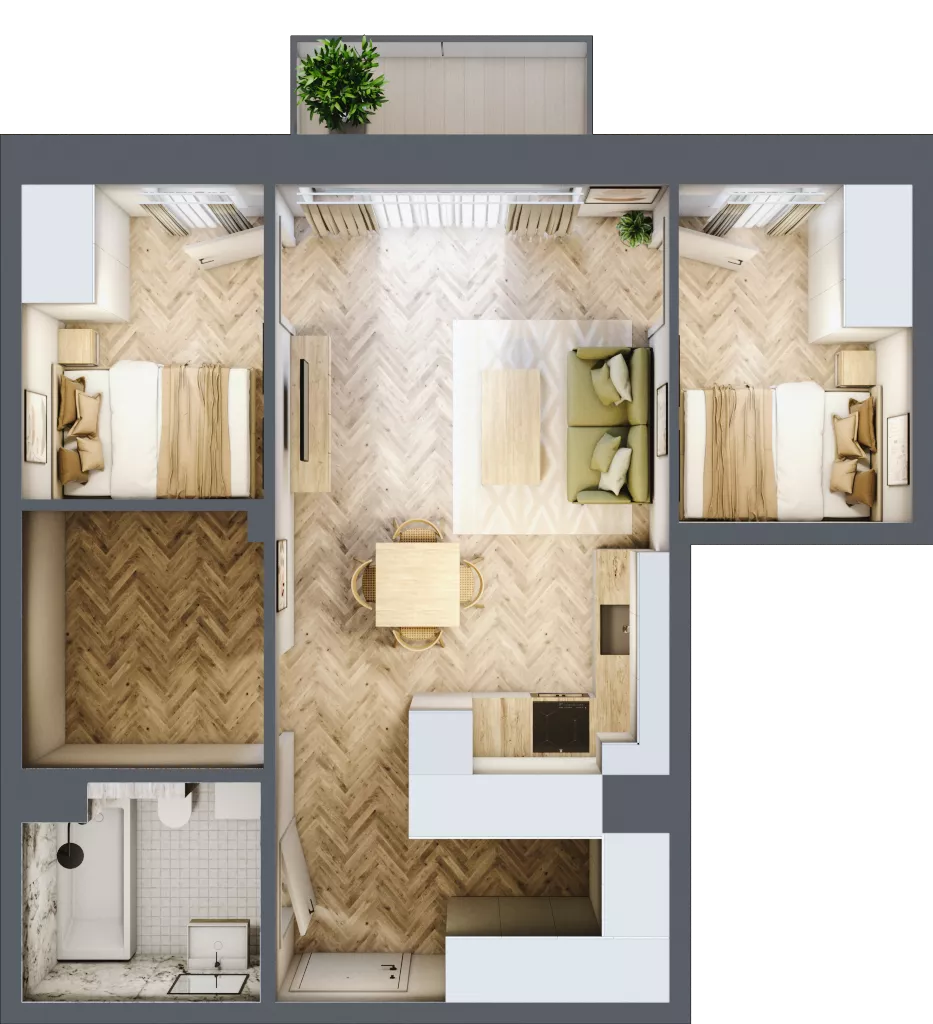 3 pokoje, mieszkanie 51,90 m², piętro 2, oferta nr B2.35, Osiedle Zielony Zakątek - Etap II, Wołomin, ul. Legionów 142A/144